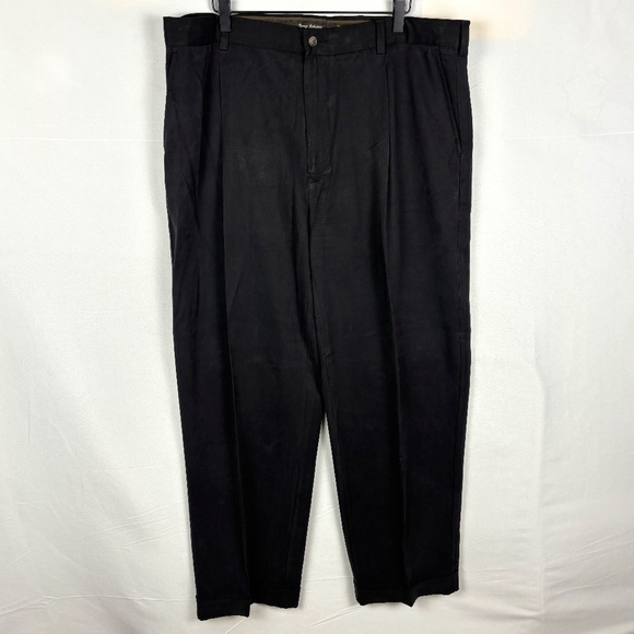 Tommy Bahama Men's Relaxed fit Pleated 100% Silk Cuffed Pants Sz 42 X 34 Black - Picture 1 of 7